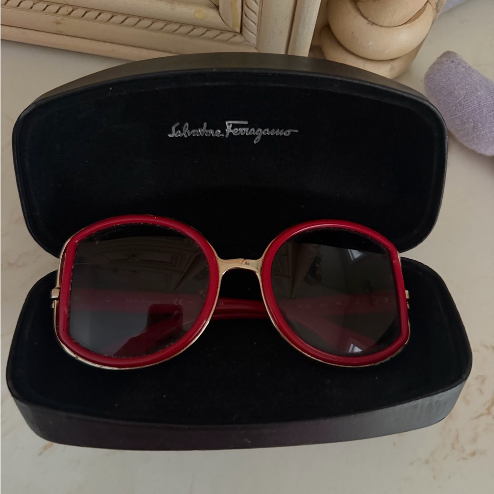 Salvatore Ferragamo Red and Gold Sunglasses